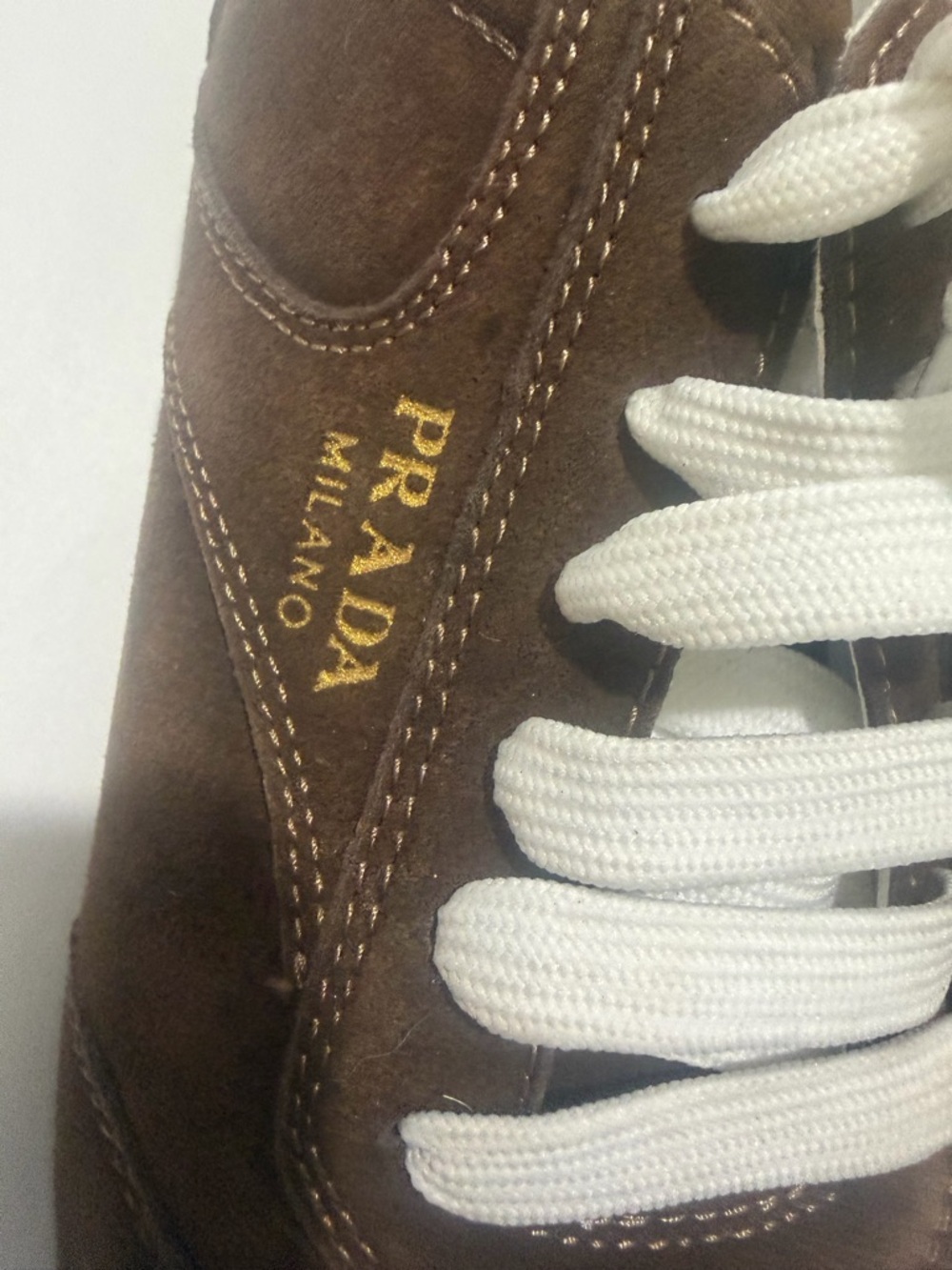 Prada Brown Suede women’s Sneakers with White Laces - Picture 12 of 13